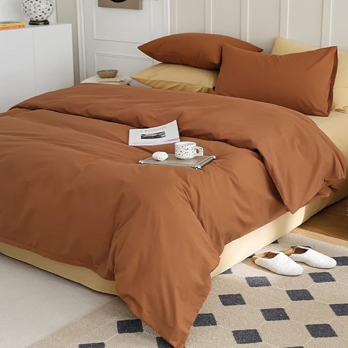 CLOTHKNOW Pumpkin King Size Comforter Sets Rust Brown Bedding Comforter Sets Soft Caramel Comforter Burnt Orange Comforter with 2 x Pillow Cases