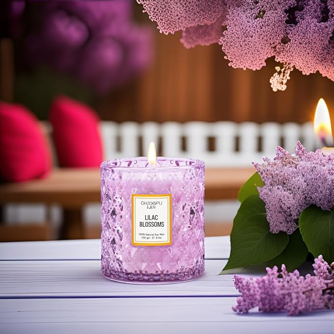 Chloefu LAN Lilac Blossoms Scented Candle, Highly Floral Fragranced Candle, Natural Soy Wax Candle Gift, Candles Gifts for Women, 55 Hours Long Burning, 8.1 oz