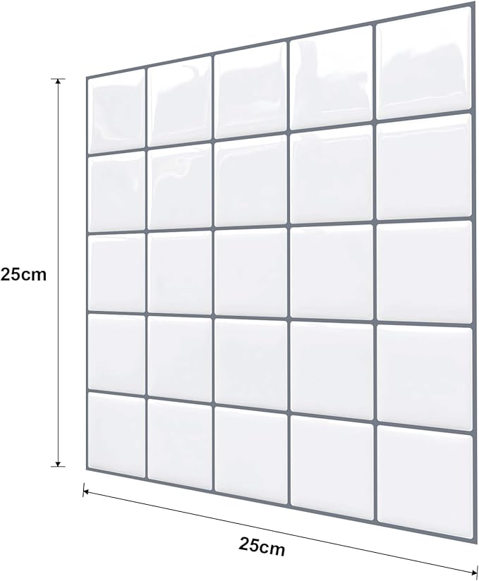 Alwayspon 10 Sheets 10"x10" White 3D Vinyl Backsplash Tiles, Self-Adhesive Peel and Stick Wall Tile Stickers Stick on Subway Tiles for Kitchen Bathroom Wall