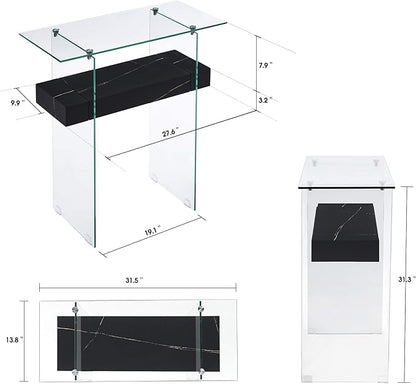 ivinta Glass Console Table with Storage, 31.5'' Modern Narrow Sofa Table for Small Space with Natural Wood Shelves for Living Room, Hallway, Foyer, Bedroom 5103 (Black)