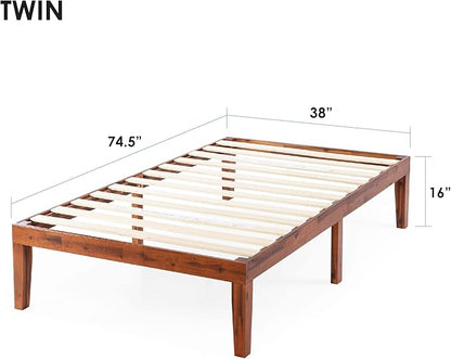 Mellow Naturalista Classic 16 Inch Solid Wood Platform Bed with Wooden Slats, Cherry, Twin