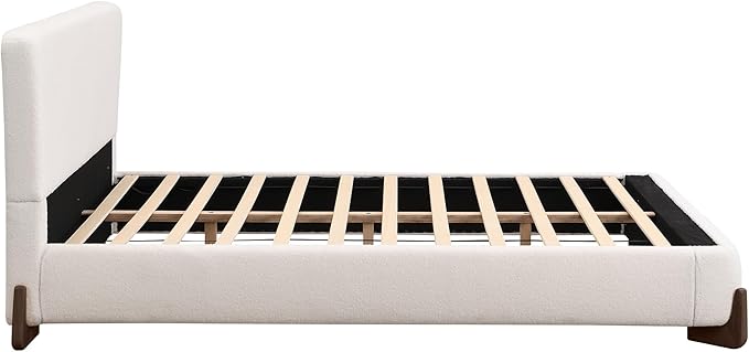 King Size Bed Frame, Upholstered Cloud Boucle Platform Beds Frames with Headboard, Anti-Collision Soft Rounded Corners Footboard, No Box Spring Required, Easy Assembly (38.2" White, King)