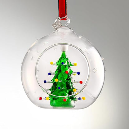 2025 Crystal Clear Glass Ball Christmas Ornament, Modern Tree Decoration with Red Ribbon (Christmas Tree Large)