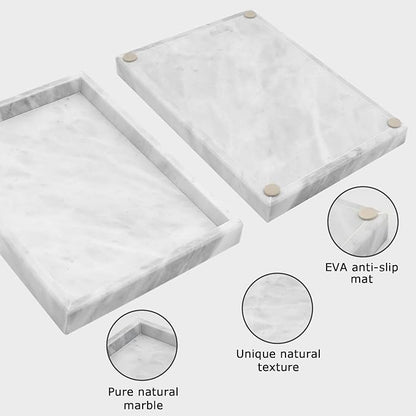 Marble Bathroom Tray,Pure Natural Marble Vanity Tray,Marble Tray for Kitchen Counter Non-Ceramic/Non-Resin,Stone Tray 12 x 8 inch (White)