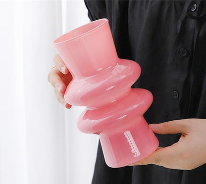 JSPYFITS Modern Glass Vases, 7.87" Tall Four-Layer Book Vase Bubble Flower Vases Decorative for Home Décor, Decorative Pink Glass Table Vase for Wedding Housewarming Gift