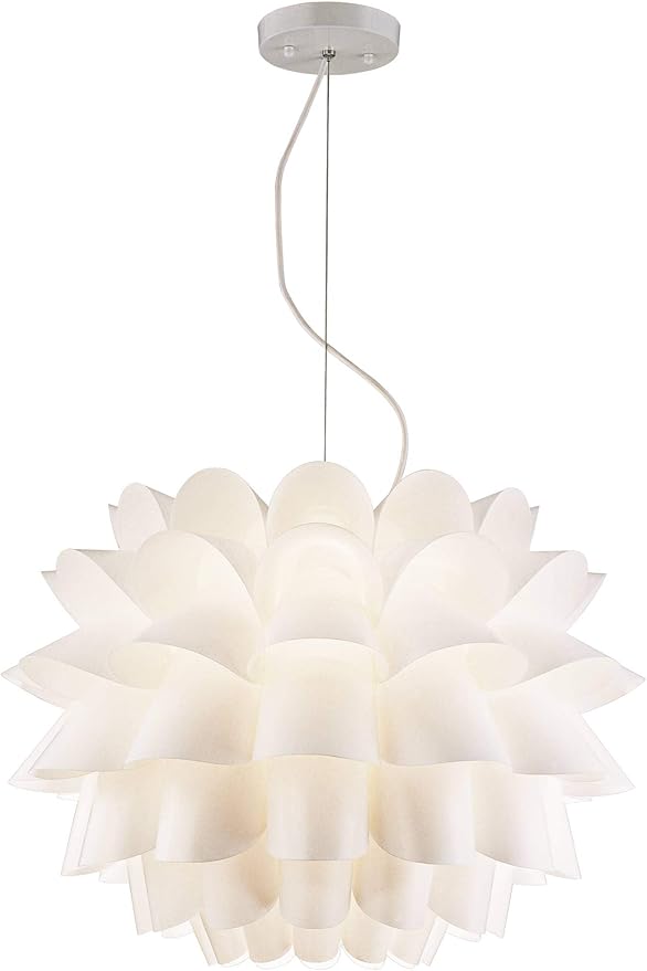 Possini Euro Design White Flower Hanging Pendant Lighting Fixture 25 1/4" Wide Modern Blooming Curved Petals for Dining Room Living House Home Foyer Kitchen Island Entryway Bedroom High Ceilings