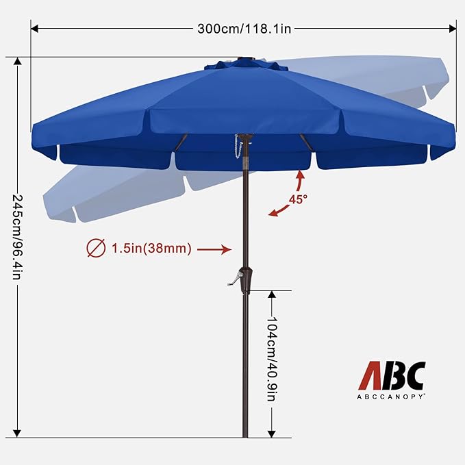 ABCCANOPY 10ft Scalloped Patio Umbrella, Outdoor Table Umbrella with Tilt and Crank, Fiberglass Ribs Deck Umbrella for Patio, Pool, Garden, Picnic (Blue)
