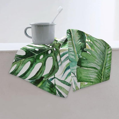 Palm Hand Towels Set of 2 Small Decorative Kitchen Dish Guest Towels Absorbent 15.7x27.5 Green Palm Leaves