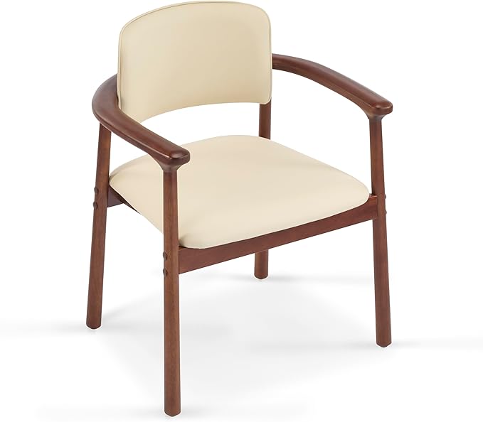 Christopher Knight Home Emeny Modern Faux Leather Upholstered Dining Chairs Set of 2, PU Kitchen Side Chairs with Wooden Frame, Living Room Comfy Reading Chair with Curved Backrest, Beige+Dark Walnut