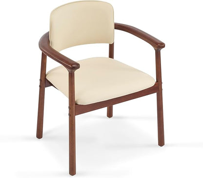 Christopher Knight Home Emeny Modern Faux Leather Upholstered Dining Chairs Set of 2, PU Kitchen Side Chairs with Wooden Frame, Living Room Comfy Reading Chair with Curved Backrest, Beige+Dark Walnut