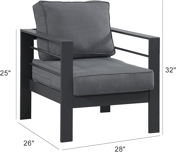 Wisteria Lane 2 Pieces Patio Furniture Aluminum Outdoor Chair, All-Weather Outdoor Single Chair, Grey Metal Chair with Dark Grey Cushions