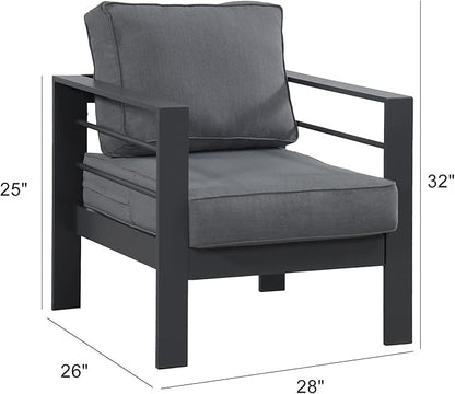 Wisteria Lane 2 Pieces Patio Furniture Aluminum Outdoor Chair, All-Weather Outdoor Single Chair, Grey Metal Chair with Dark Grey Cushions