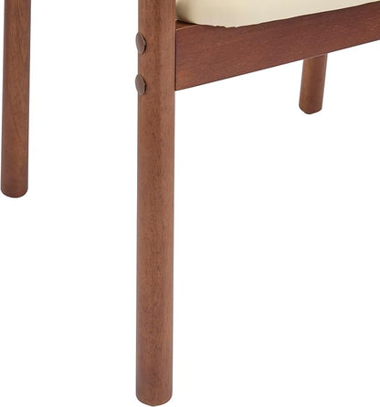 Christopher Knight Home Emeny Modern Faux Leather Upholstered Dining Chairs Set of 2, PU Kitchen Side Chairs with Wooden Frame, Living Room Comfy Reading Chair with Curved Backrest, Beige+Dark Walnut