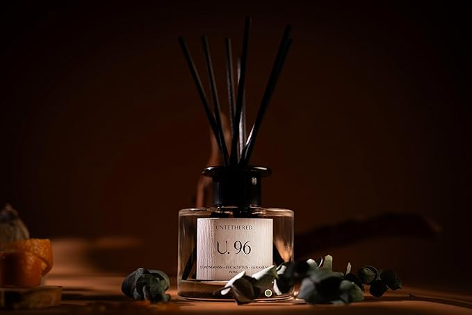 U.96 Luxury Reed Diffuser - Lemongrass, Eucalyptus & Amber | 100% Natural Essential Oils | Calming & Refreshing Fragrance | Long-Lasting Aromatherapy for Home, Office & Bathroom (5oz | Up to 5 Months)
