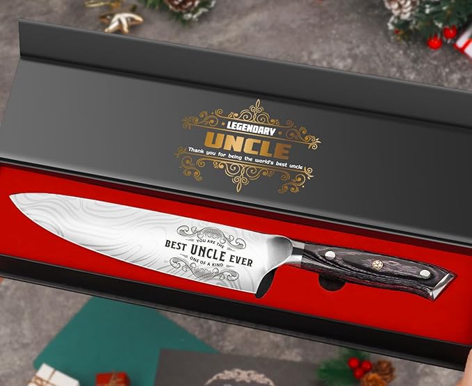 Best Uncle Ever Gifts for Men Uncle, 8 inch Professional German High Carbon Stainless Steel Chef Knife, Kitchen Cooking Knife Gifts for Birthday, Uncle Christmas Xmas Gifts