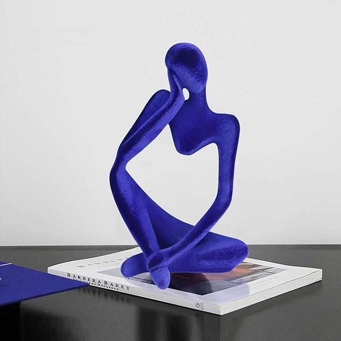 Abstract Thinker Statues and Sculptures, Resin Blue Flocked Thinker Statue Ornaments, Housewarming Gifts, Modern Figurines Decor for Living Room Dining Room Bathroom