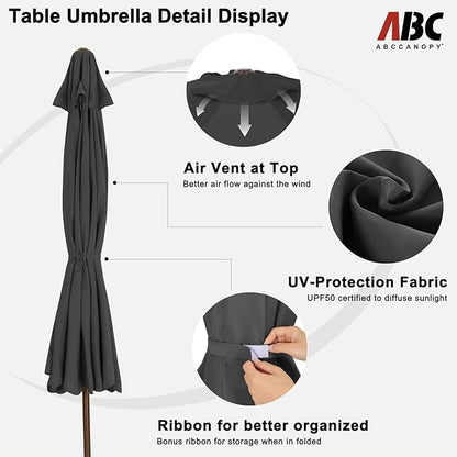 ABCCANOPY 11ft Scalloped Patio Umbrella, Outdoor Table Umbrella with Tilt and Crank, Fiberglass Ribs Deck Umbrella for Patio, Pool, Garden, Picnic (Dark Gray)