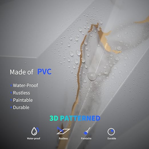 Art3dwallpanels 33 Pack 3D Wall Panel Diamond for Interior Wall Décor, PVC Textured Wall Panels, 12''x12'' Cover 32.Sq.Ft. Gold Veined White