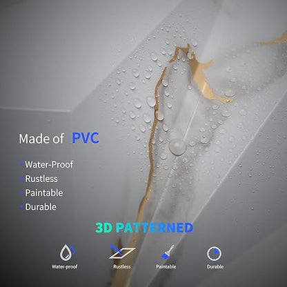 Art3dwallpanels 33 Pack 3D Wall Panel Diamond for Interior Wall Décor, PVC Textured Wall Panels, 12''x12'' Cover 32.Sq.Ft. Gold Veined White