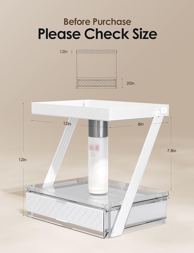 2 Tier Bathroom Countertop Organizer, Z-Shaped Vanity Organizer with Sliding Tray & Drawer, Skincare, Makeup & Perfume Storage Organizer, Acrylic office, Dresse & Desk Organizer