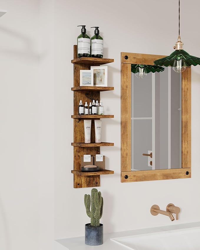 IBUYKE 5 Tier Wall Shelf Unit,Brown Vertical Shelf,Decorative Wall Mount Vertical Shelving for Home, Bedroom,Living Room,Office Decor WBC009H