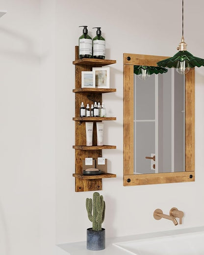 IBUYKE 5 Tier Wall Shelf Unit,Brown Vertical Shelf,Decorative Wall Mount Vertical Shelving for Home, Bedroom,Living Room,Office Decor WBC009H