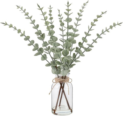 Artificial Eucalyptus Stems in Glass Vase with Faux Water，15.75" Fake Plants for Home Decor Office Bathroom & Farmhouse Weddings - Faux Greenery Plants Decorations