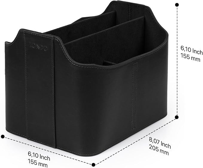 Londo PU Leather Remote Control Holder, Office Supplies Desk Organizer with Tablet Slot, Makeup Brush and Utensils Cube, Large Capacity Desk Caddy with 5 Compartments