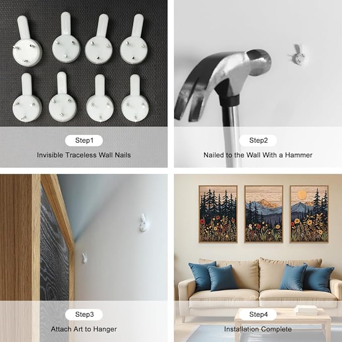 HOURIA Natural Mountain Floral Framed Canvas Wall Art,Modern Sunrise Forest Wall Decor,Boho Wildflower Woodland Landscape Artwork,Wilderness Pine Tree Field Art Print for Living Room,Office-16 x24 x3