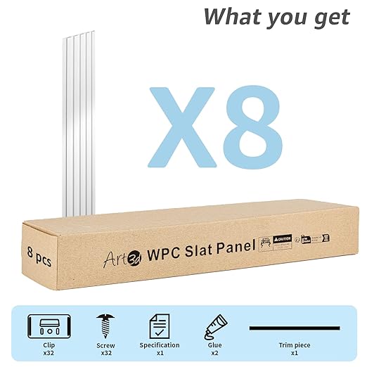 Art3d WPC Slat Wall Panels, 8-Pack 108 x 6 Inch 3D Wall Accents for Interior Wall Decor, Living Room, Bedroom, White