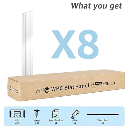 Art3d WPC Slat Wall Panels, 8-Pack 108 x 6 Inch 3D Wall Accents for Interior Wall Decor, Living Room, Bedroom, White