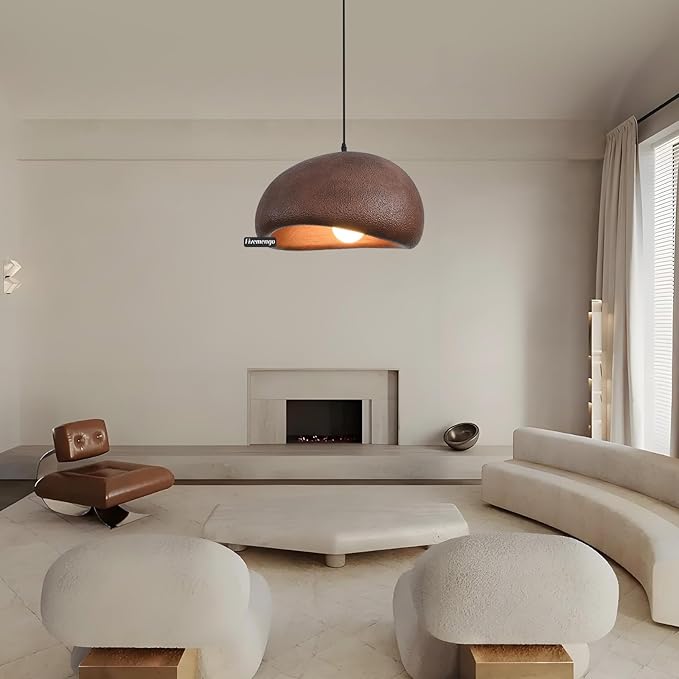 15.7in Wabi Sabi Pendant Lights Kitchen Island Lighting Fixture Ceiling Mount Brown Modern Japanese Lamp Japandi Chandelier for Dining Living Room Hallway Bedroom Restaurant Hanging Lamp
