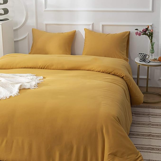 CLOTHKNOW Mustard Yellow California King Comforter Set 3Pcs Dark Yellow Bedding Comforter Sets All Season Soft Turmeric Comforter with 2 Pillow Cases