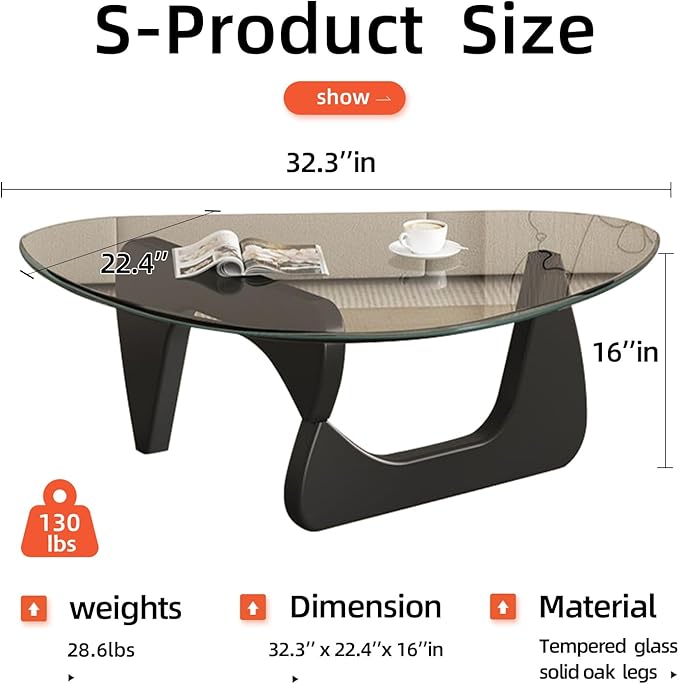 Mid Century Modern Glass Coffee Table for Living Room, Small Coffee Tables, Suitable for Bedroom Living Room Reception Office Tables（Black/Transparent，Small）