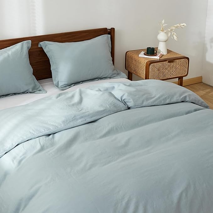 Simple&Opulence 100% Linen Duvet Cover Set, 3 PCS Natural French Flax Dusty Blue Duvet Cover Full Size, Breathable Soft Comfy Linen Bedding Comforter Cover with 2 Pillowcases(Dusty Blue, 78"x86")