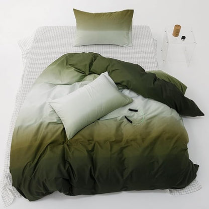CLOTHKNOW California King Comforter Set Green White Gradient Bedding Comforter Sets Soft Green Comforter with 2 x Pillow Cases