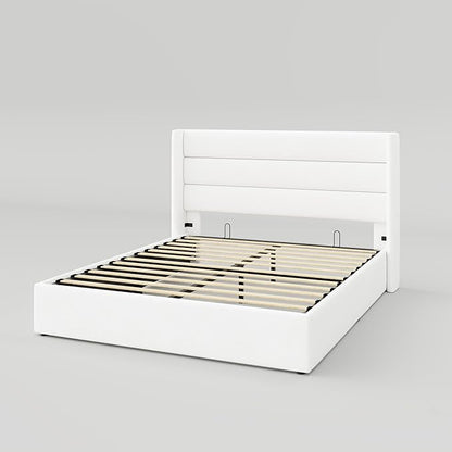 Allewie Queen Size Velvet Lift Up Storage Bed, Modern Wingback Headboard, Hydraulic Support, No Box Spring Needed, White