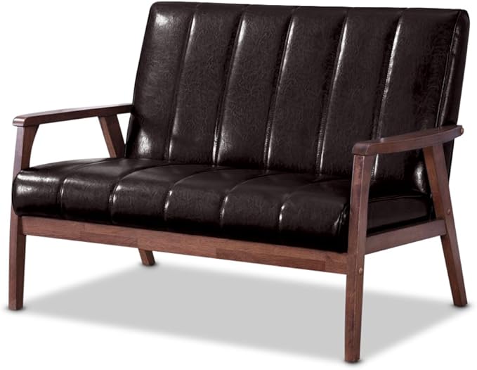 Baxton Studio Nikko 2 Seater Sofa, Dark Brown