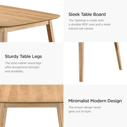 Acanva Modern Rectangular Dining Table for 6, Farmhouse Kitchen Dinner Tables with Tapered Wood Legs, Oak