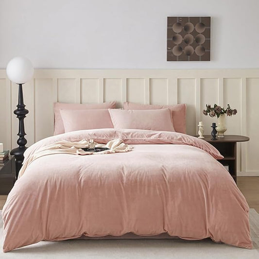 CLOTHKNOW Pink Fluffy Full Size Comforter Sets Velvet Bedding Comforter Sets Soft Blush Comforter Pink Comforter with 2 x Pillow Cases