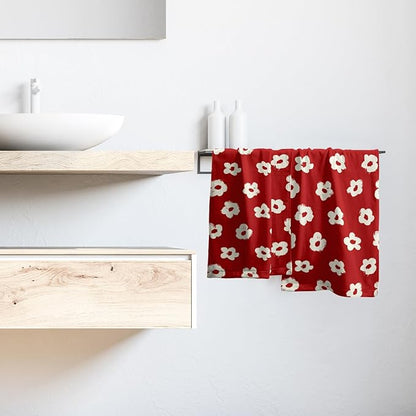 Modern Style Kitchen Dish Towels Set of 2 Red Floral Absorbent Tea Towels, Red Flower