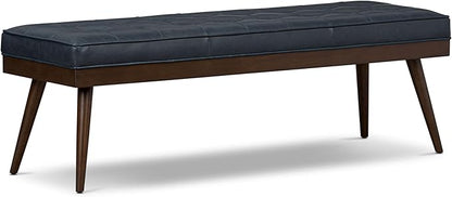 Poly & BARK 55" Tufted Leather Bed Bench for Bedroom End of Bed - Living Room Entry Way Bench - Pure Italian Leather Upholstery with a Solid Wood Frame - Ottoman Bench with Wooden Legs - Deepsky Blue