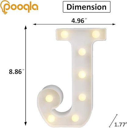 Pooqla LED Marquee Letter Lights, Warm White and Cool White Decorative Lighted Letters, Light Up Alphabet Letters for Boys Girls, Party, Wedding, Bar, Night Light, Birthday Decoration, Letter J