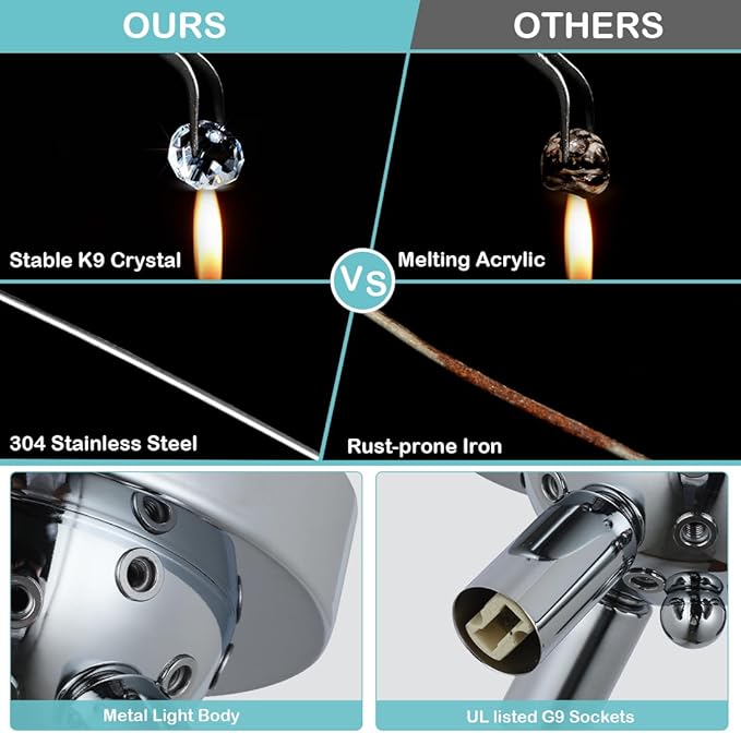 HMVPL Chrome Crystal 4-Light Mini Firework Ceiling Light Fixture, Modern Sputnik Chandelier, Suitable for Bedroom, Kitchen, Hallway, Closet, Dining Room