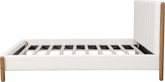 King Size Bed Frame, Upholstered Cloud Boucle Platform Beds Frames with Headboard, Anti-Collision Soft Rounded Corners Footboard, No Box Spring Required, Easy Assembly (42.5" White, King)