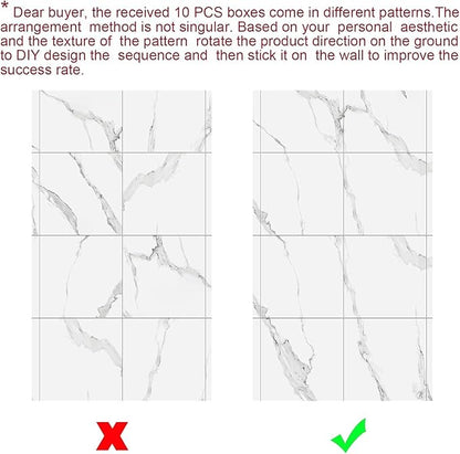 22pcs Marble Peel and Stick Backsplash Waterproof Washroom Wall Panels, Peel and Stick Tile, PVC Foam Wall Panels for Kitchen,Bathroom,Living Room,White and Grey(Not Real Tile,11.8" x 11.8")