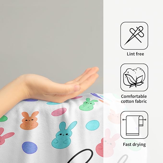 Happy Easter Hand Towels Set of 2 Colorful Cartoon Rabbit Egg Spring Holiday