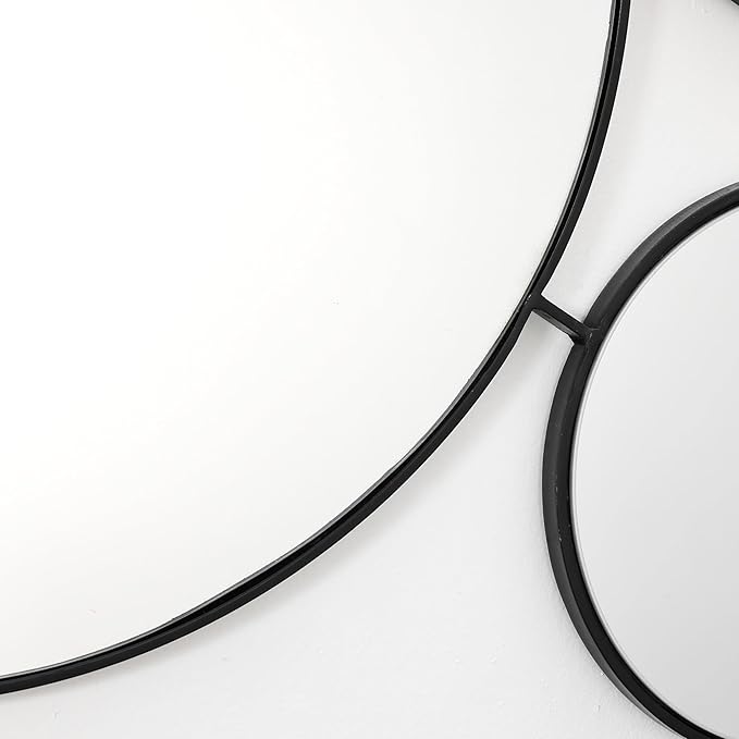 LuxenHome 34.5"x24.5" Circles Wall Mirror, Black Metal Frame Iron Loops Round Decorative Wall Decor, Modern Accent Mirror for Vanity Living Room Bedroom Bathroom Entryway Corner