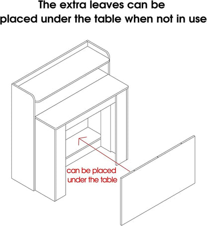 21''- 98.43'' Extendable Dining Room Table, Expandable Dining Table, Modern Large Table, for 2-9 Person(with Shelf), White
