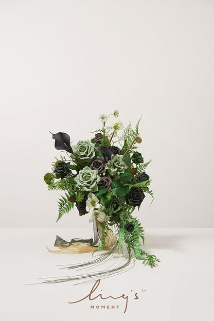 Ling's moment Forest Green Bridal Bouquet Cascading, Emerald Green Wedding Bouquets for Bride, 13 Inch Bride Bouquets for Wedding Artificial Flowers Bouquets